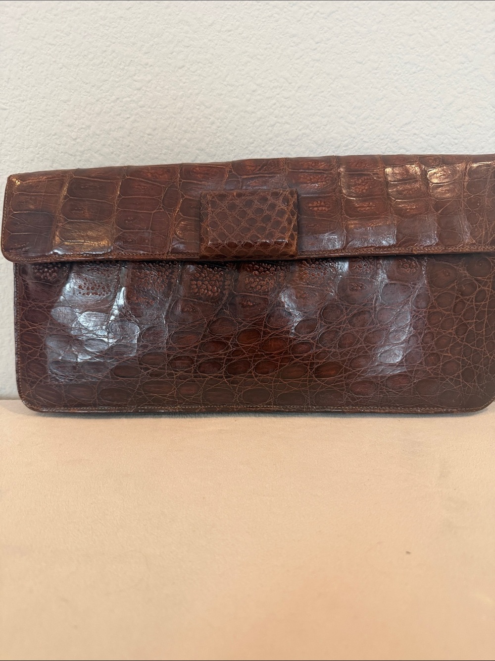 Vintage 1950s Genuine Alligator Brown Clutch